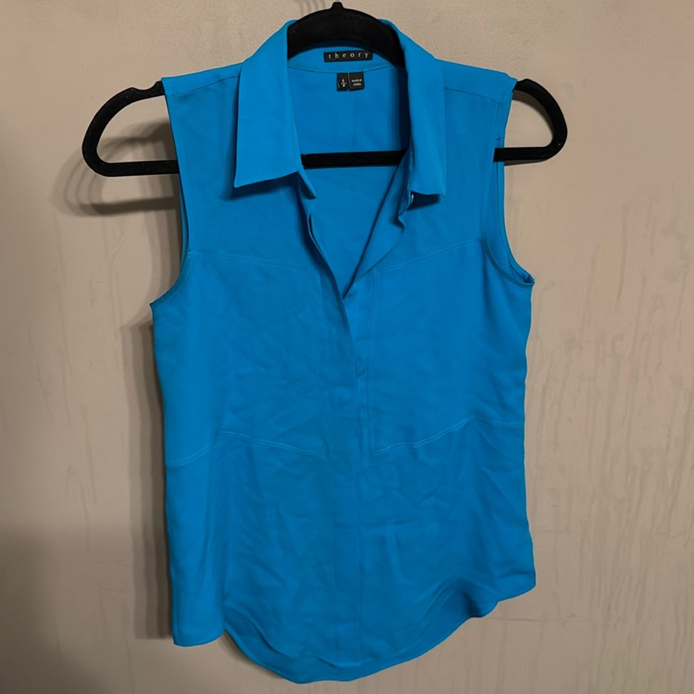Theory aqua blue sleeveless silk blouse, size small